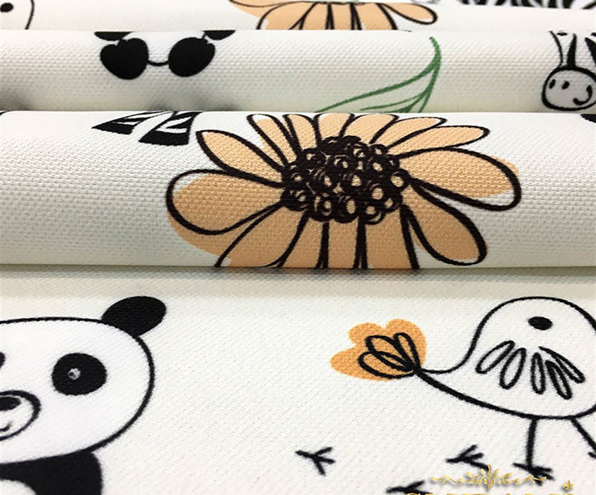 PANDA ZEBRA DESENLİ DİJİTAL BASKI ÇOCUK KUMAŞI - EKRU