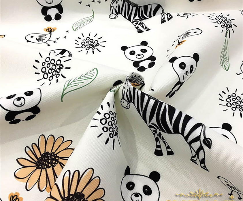 PANDA ZEBRA DESENLİ DİJİTAL BASKI ÇOCUK KUMAŞI - EKRU