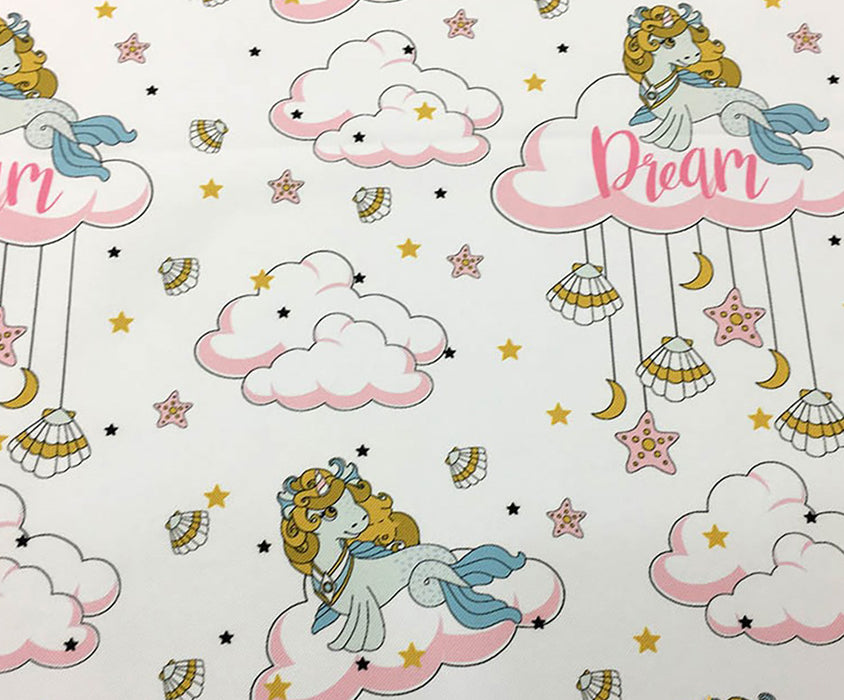 UNİCORN DREAM DESENLİ DİJİTAL BASKI ÇOCUK KUMAŞI - EKRU