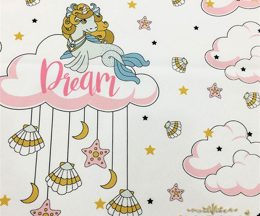 UNİCORN DREAM DESENLİ DİJİTAL BASKI ÇOCUK KUMAŞI - EKRU