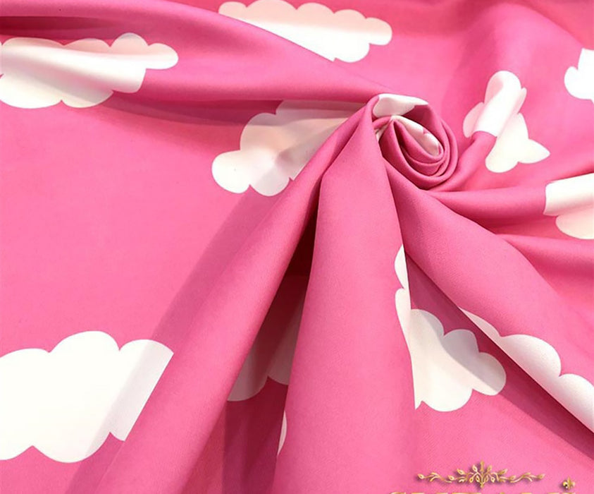 BULUTLU DİJİTAL BASKI KUMAŞ - PEMBE