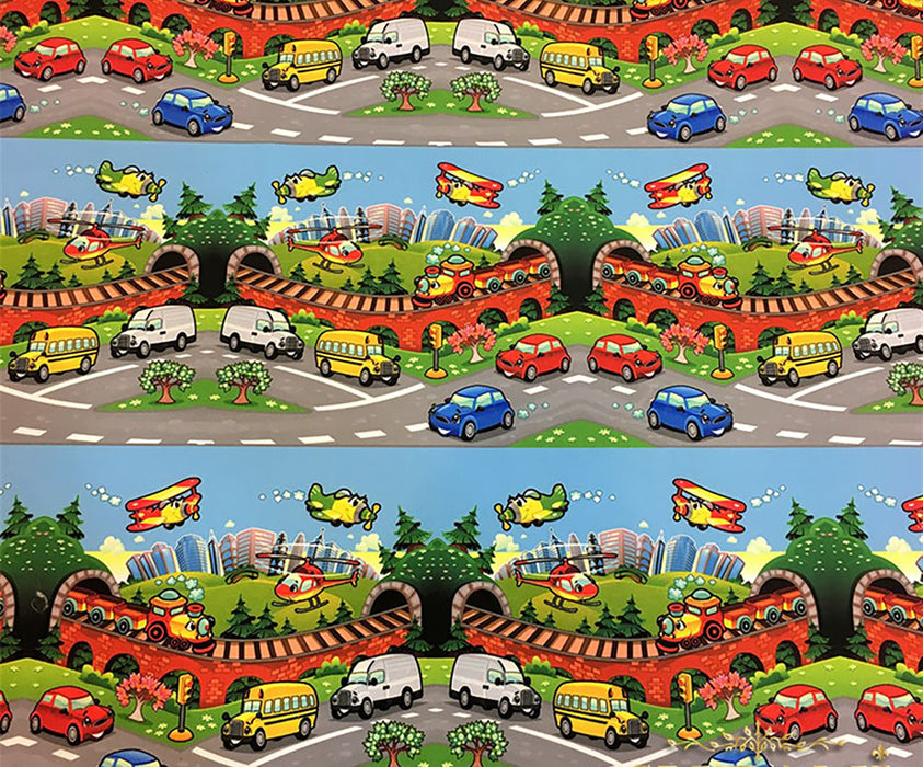 ŞEHİR ARAÇLARI DESENLİ DİJİTAL BASKI ÇOCUK KUMAŞI - HARMONİ