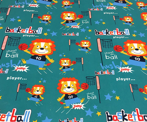 ASLAN VE BASKETBOL DİJİTAL BASKI ÇOCUK KUMAŞI - PETROL