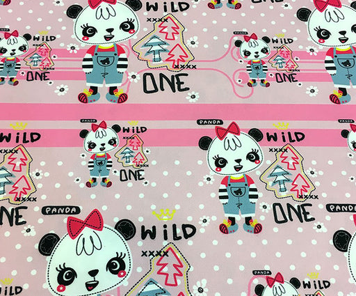 PANDA TEMALI DİJİTAL BASKI ÇOCUK KUMAŞI - PEMBE