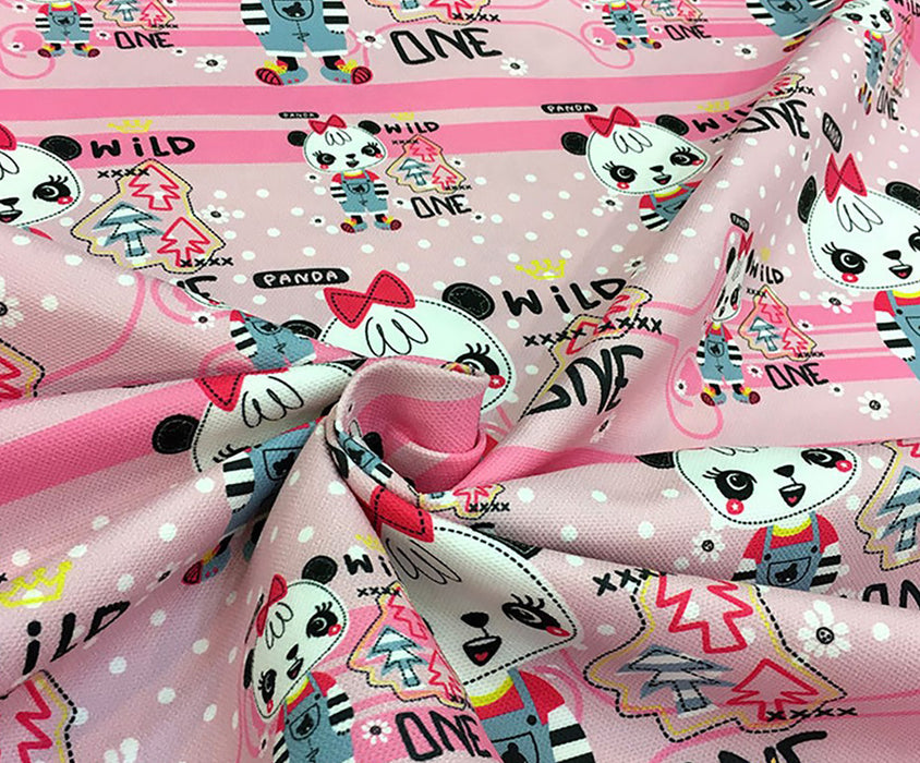 PANDA TEMALI DİJİTAL BASKI ÇOCUK KUMAŞI - PEMBE