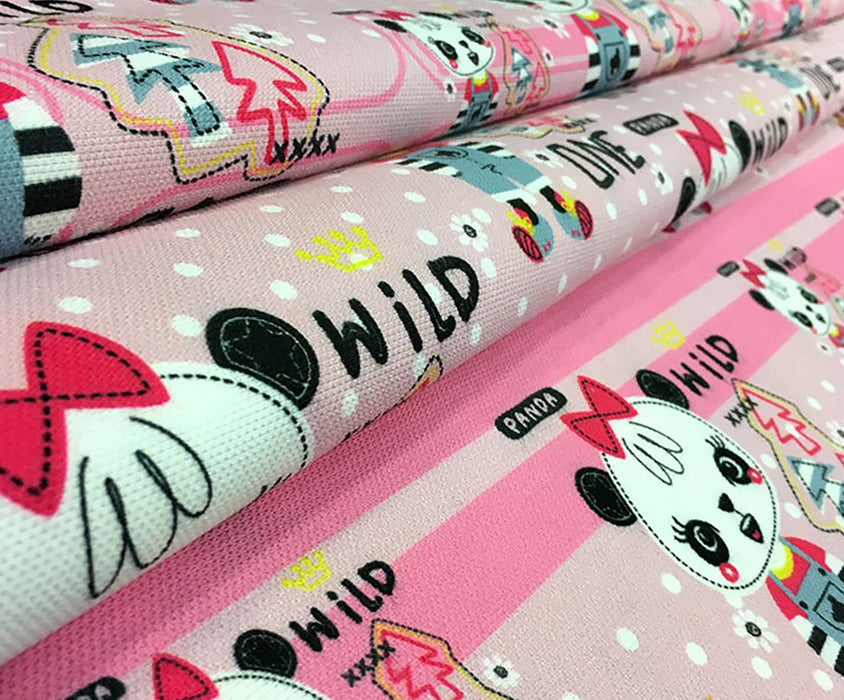 PANDA TEMALI DİJİTAL BASKI ÇOCUK KUMAŞI - PEMBE