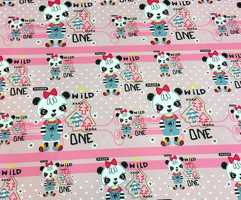 PANDA TEMALI DİJİTAL BASKI ÇOCUK KUMAŞI - PEMBE