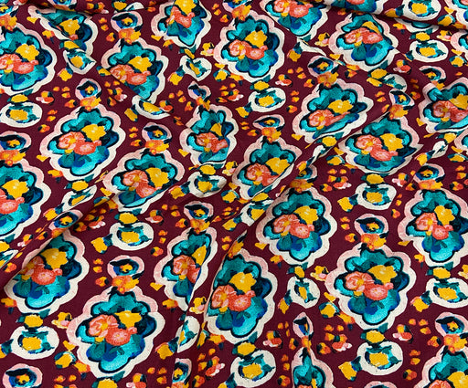 ÇİÇEK DESENLİ VİSKON KUMAŞ - BORDO