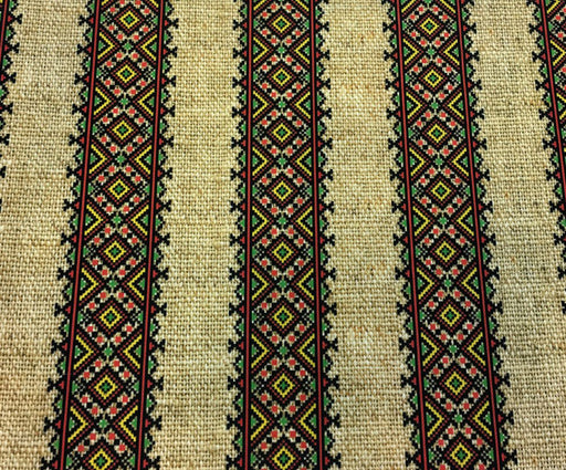 ÇUVAL ZEMİN ETNİK ÇİZGİLİ DİJİTAL BASKI KUMAŞ - BEJ