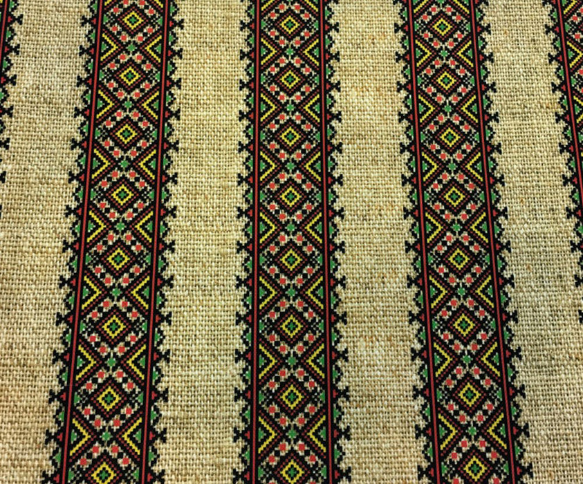 ÇUVAL ZEMİN ETNİK ÇİZGİLİ DİJİTAL BASKI KUMAŞ - BEJ