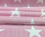 KETEN EFEKT YILDIZ DESENLİ DİJİTAL BASKI KUMAŞ - PEMBE