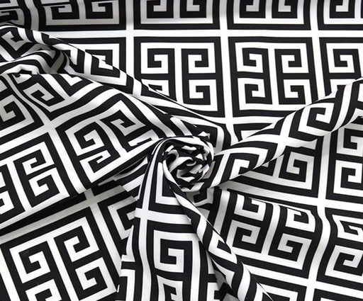 GREEK KEY DESENLİ DİJİTAL BASKI KUMAŞ - SİYAH