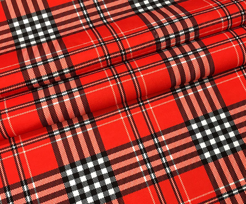 TARTAN EKOSE DESENLİ DİJİTAL BASKI KUMAŞ - KIRMIZI