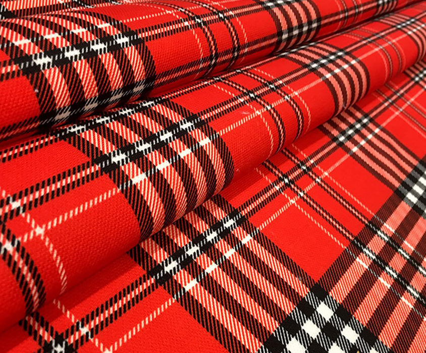 TARTAN EKOSE DESENLİ DİJİTAL BASKI KUMAŞ - KIRMIZI