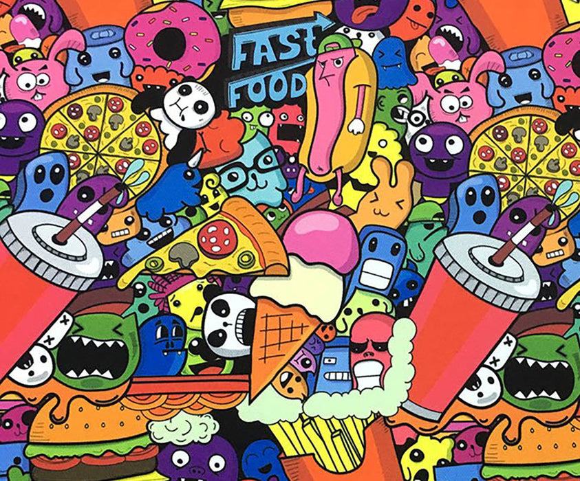 POP ART FAST FOOD DESENLİ DİJİTAL BASKI KUMAŞ - HARMONİ