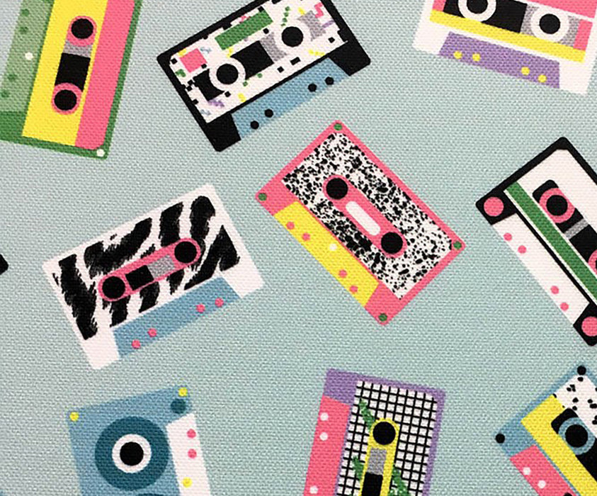 POP ART KASETLER DESENLİ DİJİTAL BASKI KUMAŞ - MİNT