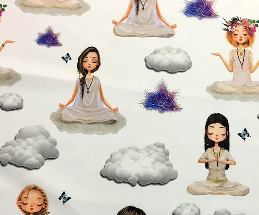 YOGA DESENLİ DİJİTAL BASKI KUMAŞ - EKRU