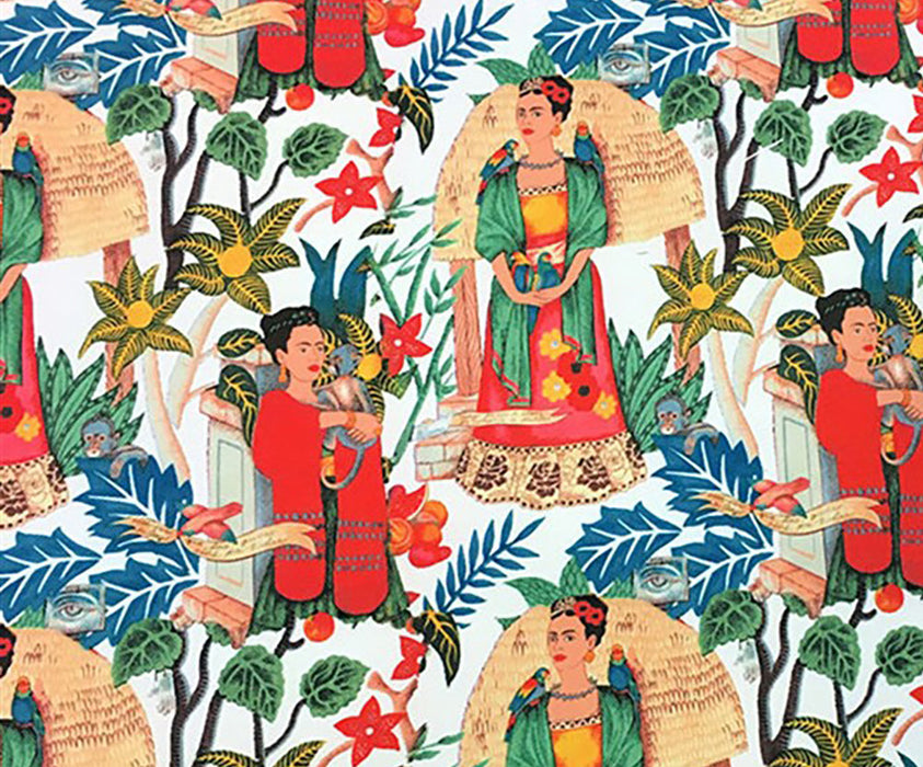 FRİDA KAHLO DESENLİ DÖŞEMELİK DİJİTAL BASKI KUMAŞ - KIRMIZI