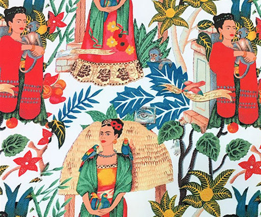 FRİDA KAHLO DESENLİ DÖŞEMELİK DİJİTAL BASKI KUMAŞ - KIRMIZI