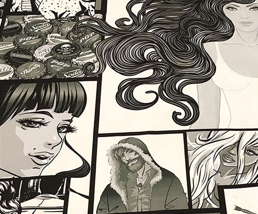 POP ART DESENLİ DİJİTAL BASKI KUMAŞ - SİYAH