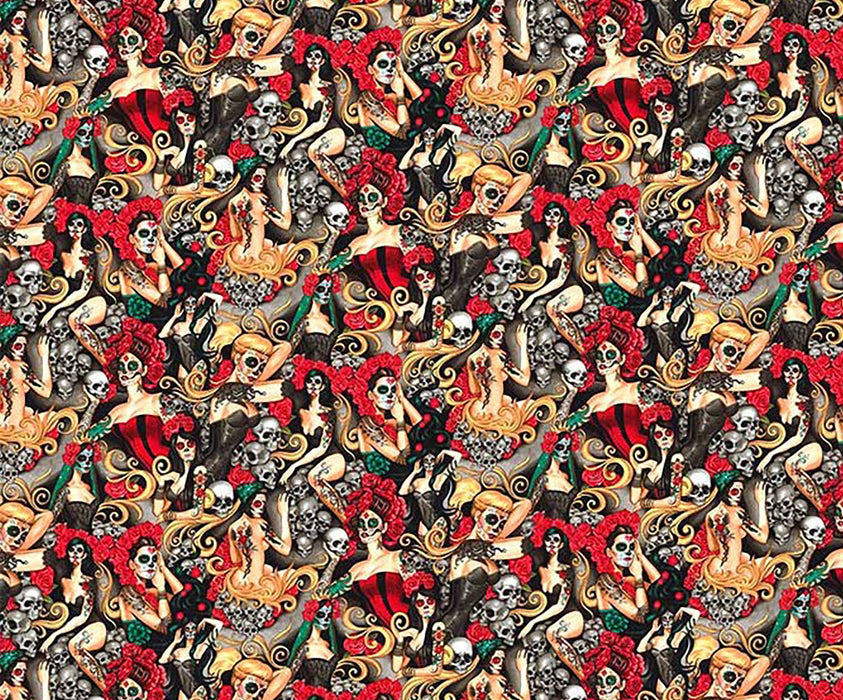 POP ART İSPANYOL KURUKAFA DİJİTAL BASKI KUMAŞ - KIRMIZI