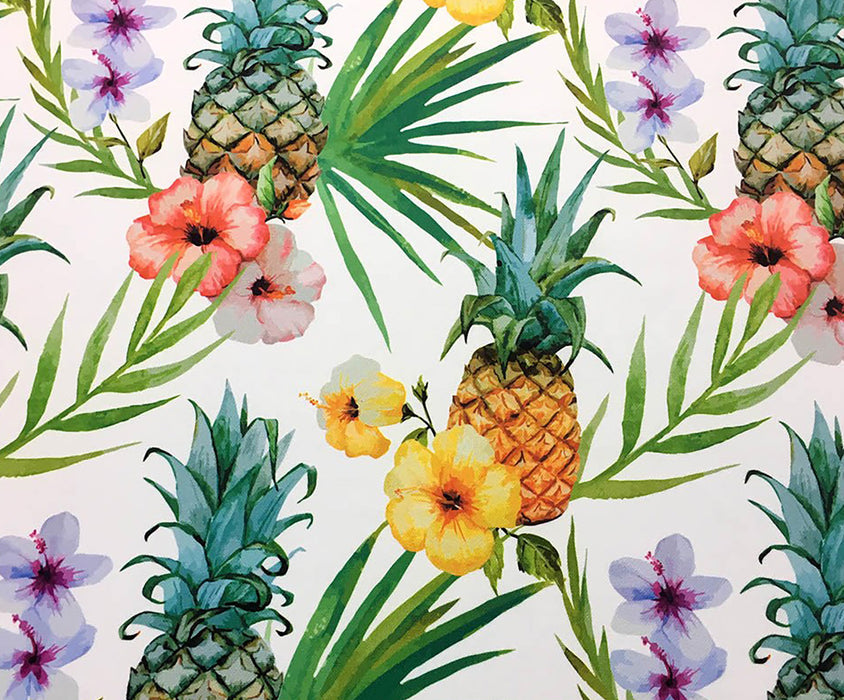 SULU BOYA ANANAS DESENLİ DİJİTAL BASKI KUMAŞ - BEYAZ