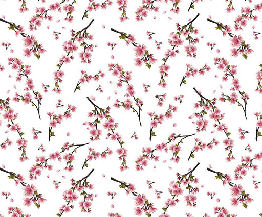 KİRAZ ÇİÇEĞİ DESENLİ DİJİTAL BASKI KUMAŞ - PEMBE