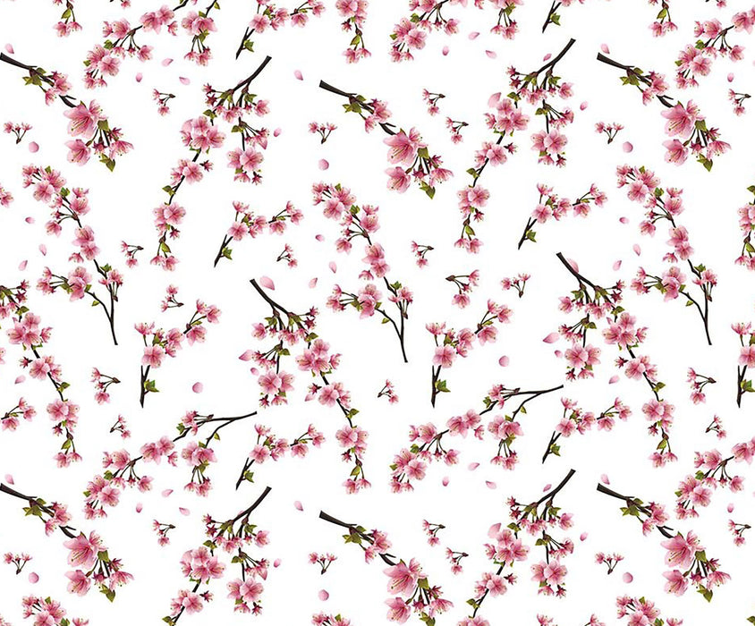 KİRAZ ÇİÇEĞİ DESENLİ DİJİTAL BASKI KUMAŞ - PEMBE