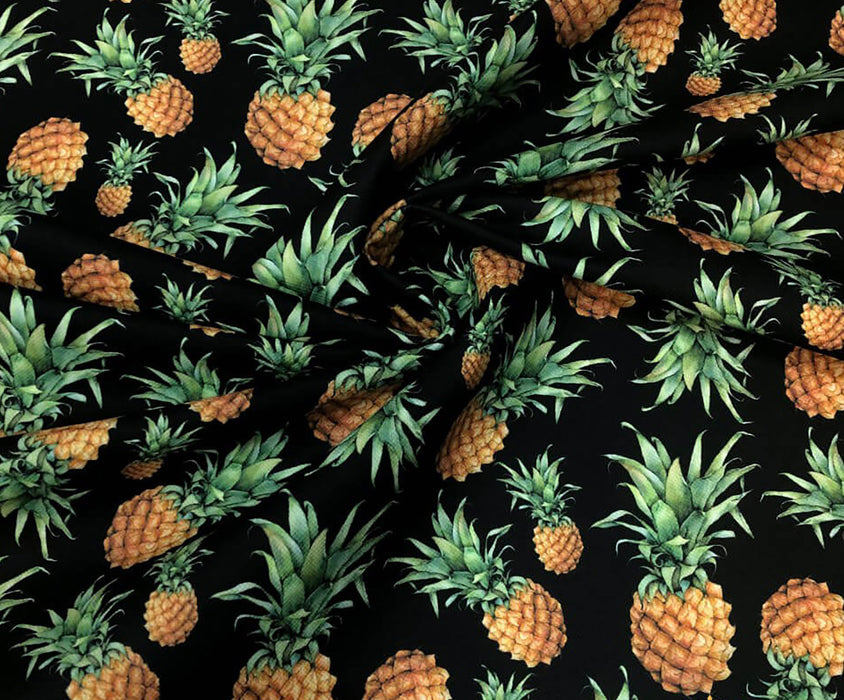 ANANAS DESENLİ DİJİTAL BASKI KUMAŞ - SİYAH