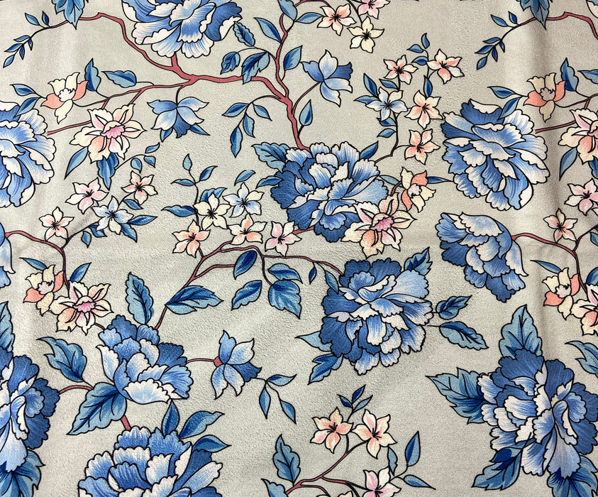 ÇİÇEK DESENLİ DİJİTAL BASKI KUMAŞ - MAVİ