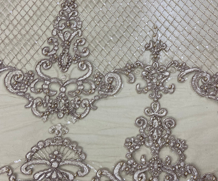 TAŞLI GÜPÜR ABİYE KUMAŞ - BEJ