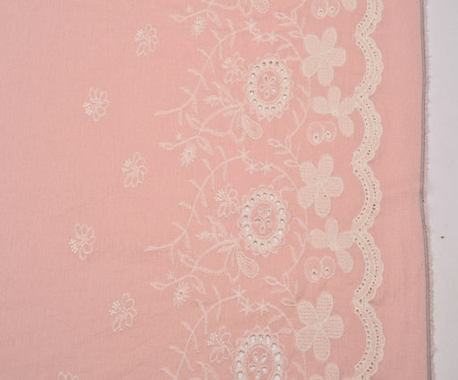 İŞLEMELİ KETEN BRODE KUMAŞ - PEMBE