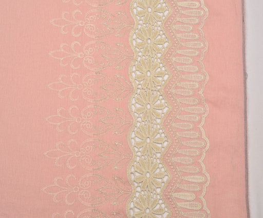İŞLEMELİ KETEN BRODE KUMAŞ - PEMBE