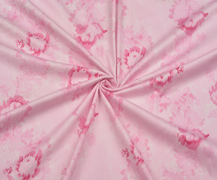 ÇİÇEKLİ LİKRALI POPLİN KUMAŞ - PEMBE