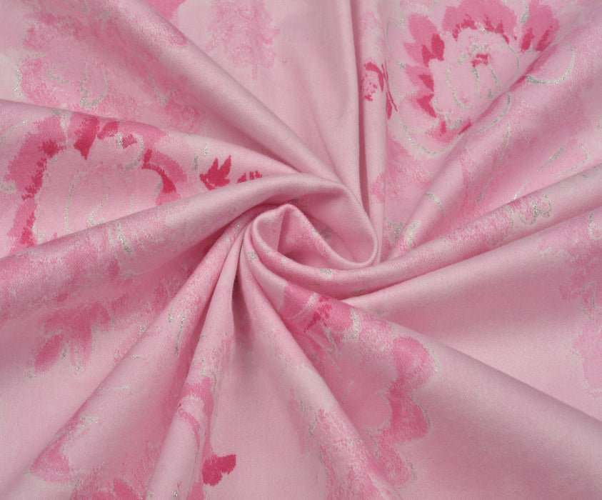 ÇİÇEKLİ LİKRALI POPLİN KUMAŞ - PEMBE