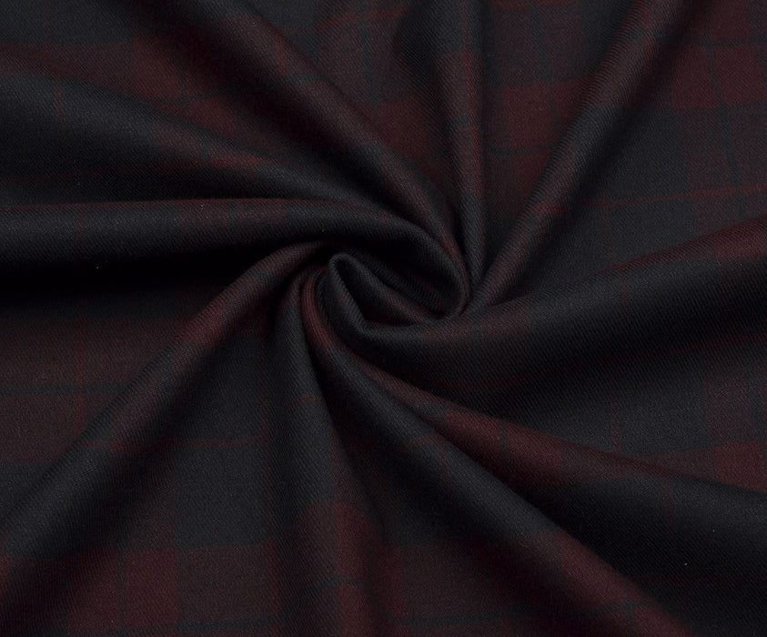 LİKRALI EKOSE DESENLİ KUMAŞ - BORDO
