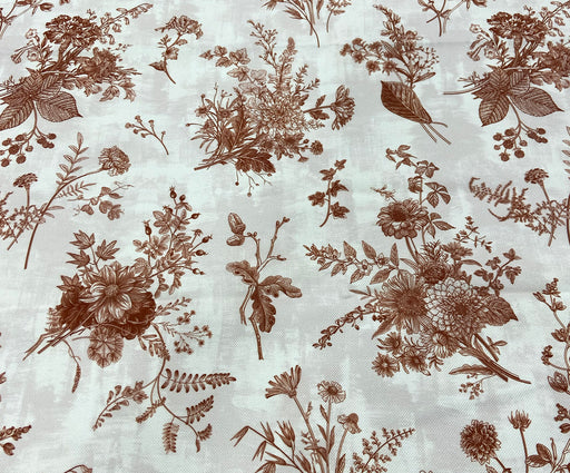 SOFT ÇİÇEK DESENLİ DİJİTAL BASKI KUMAŞ - KAHVE
