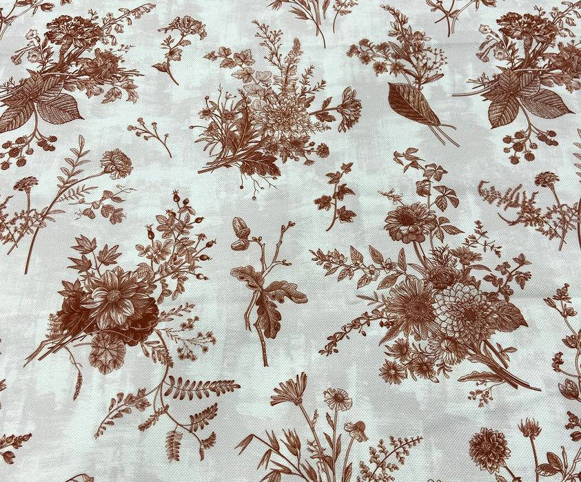 SOFT ÇİÇEK DESENLİ DİJİTAL BASKI KUMAŞ - KAHVE