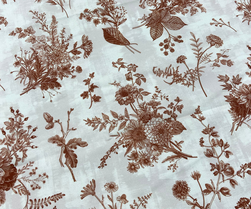SOFT ÇİÇEK DESENLİ DİJİTAL BASKI KUMAŞ - KAHVE