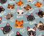 HUYSUZ KEDİLER DESENLİ DİJİTAL BASKI KUMAŞ - MAVİ
