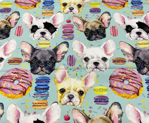 FRENCH BULLDOG VE MAKARON DİJİTAL BASKI KUMAŞ - MİNT