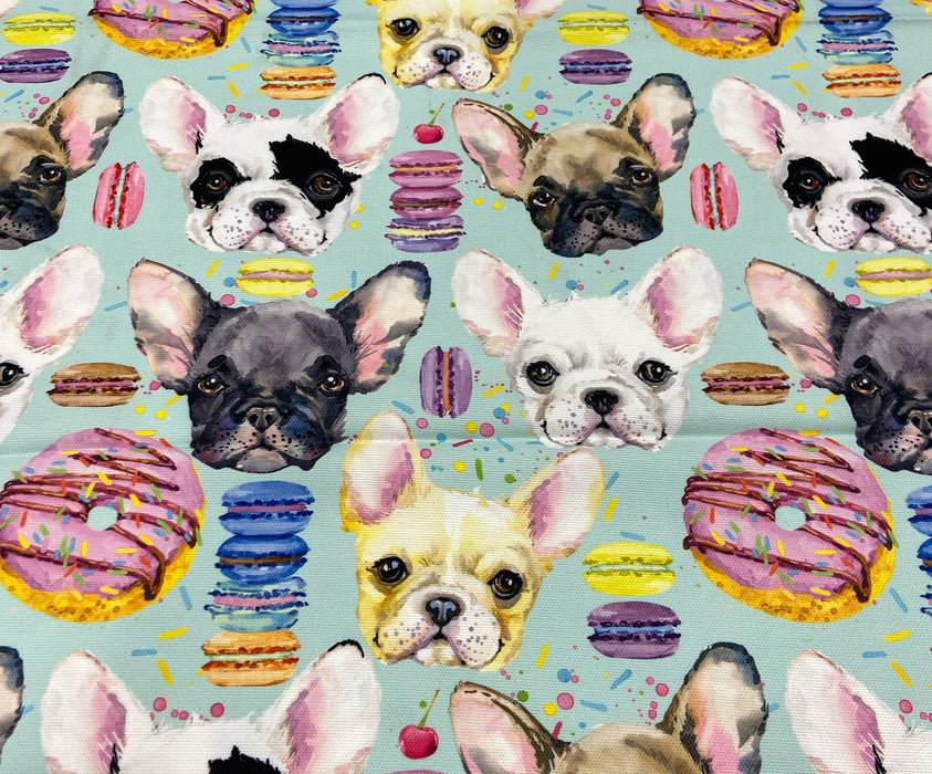 FRENCH BULLDOG VE MAKARON DİJİTAL BASKI KUMAŞ - MİNT