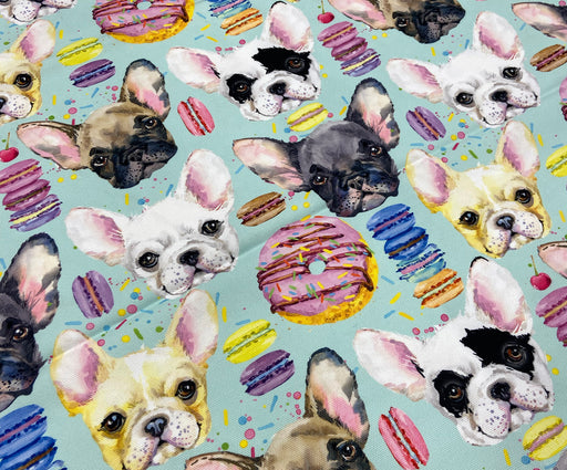 FRENCH BULLDOG VE MAKARON DİJİTAL BASKI KUMAŞ - MİNT