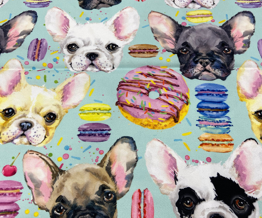 FRENCH BULLDOG VE MAKARON DİJİTAL BASKI KUMAŞ - MİNT