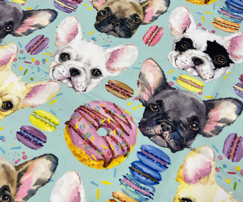 FRENCH BULLDOG VE MAKARON DİJİTAL BASKI KUMAŞ - MİNT