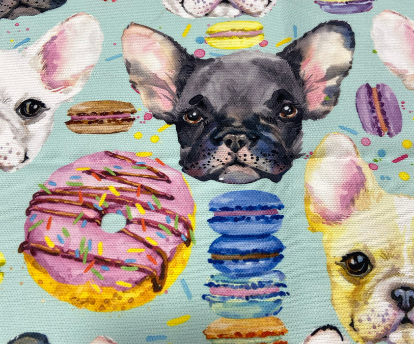 FRENCH BULLDOG VE MAKARON DİJİTAL BASKI KUMAŞ - MİNT