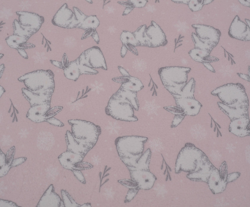 TAVŞAN DESENLİ POLAR KUMAŞ - PEMBE