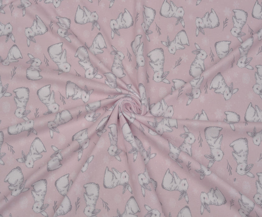 TAVŞAN DESENLİ POLAR KUMAŞ - PEMBE