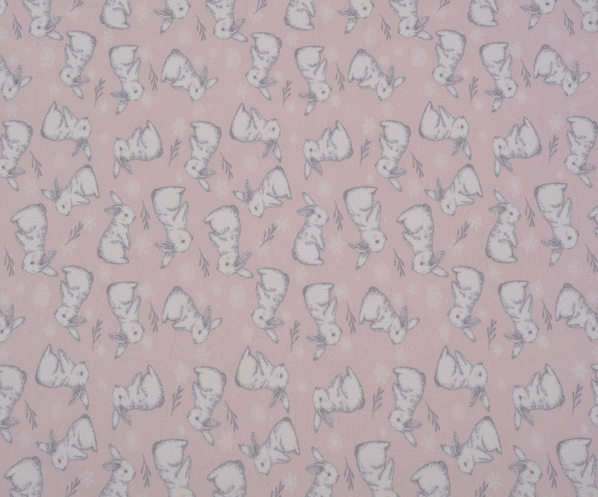 TAVŞAN DESENLİ POLAR KUMAŞ - PEMBE