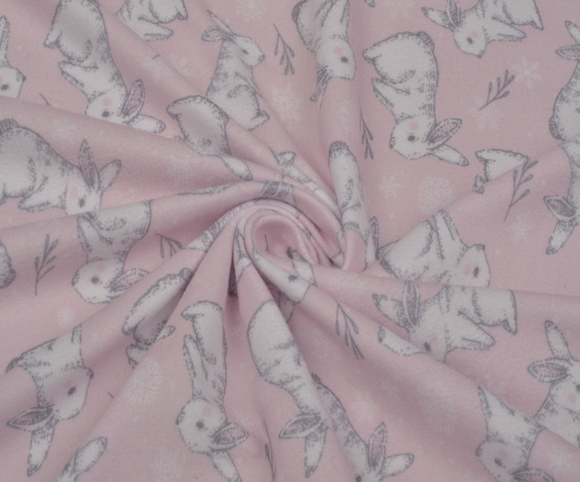 TAVŞAN DESENLİ POLAR KUMAŞ - PEMBE